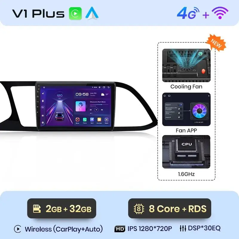 Radio Android do Seat Leon MK3 (2012-2020) CarPlay Android Auto 4G WiFi GPS DSP