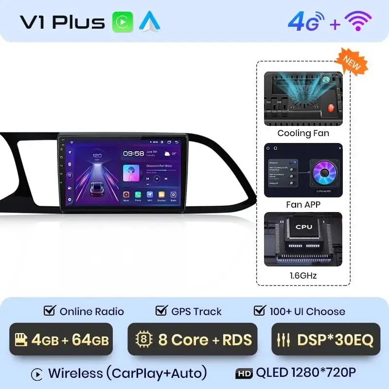 Radio Android do Seat Leon MK3 (2012-2020) CarPlay Android Auto 4G WiFi GPS DSP