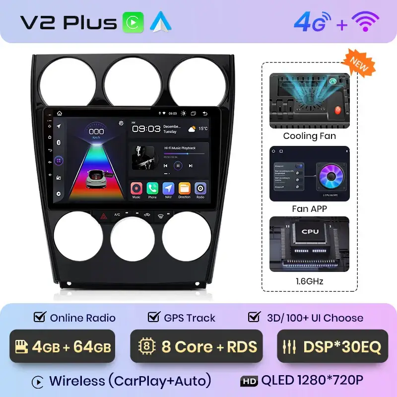Radio Android do Mazda 6 (2004-2007) CarPlay Android Auto 4G WiFi GPS DSP
