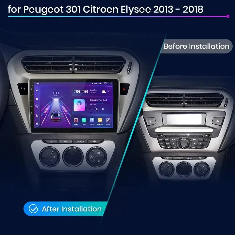 Radio Android do Peugeot 301 Citroen C-Elysée (2013-2018) CarPlay Android Auto 4G WiFi GPS DSP