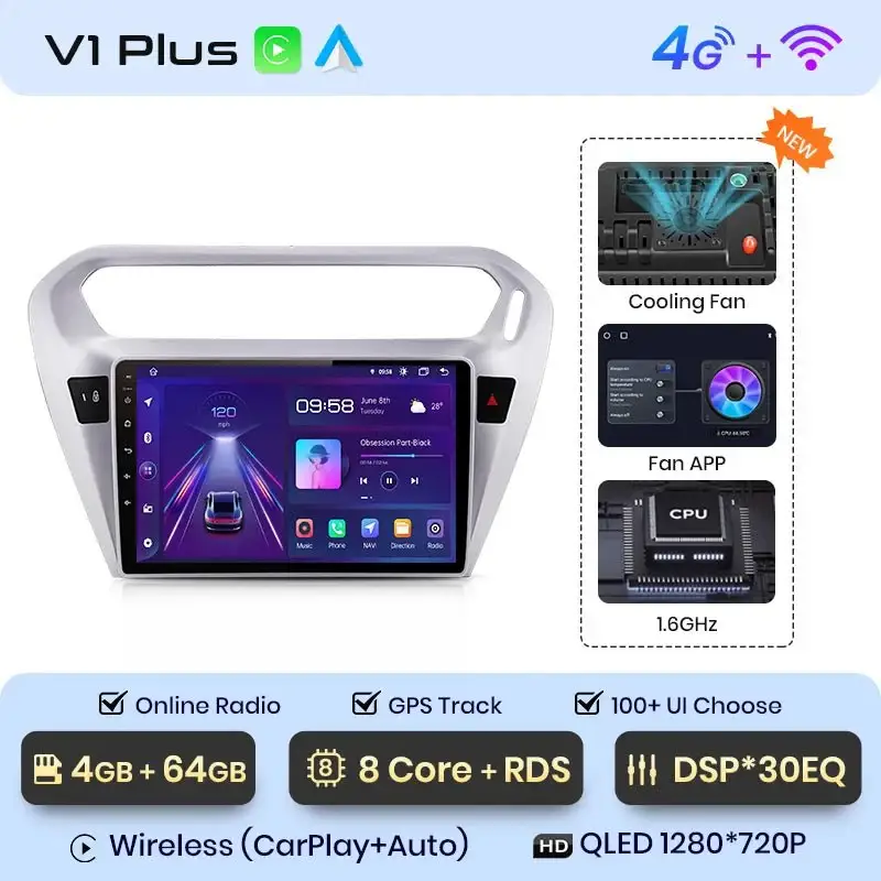 Radio Android do Peugeot 301 Citroen C-Elysée (2013-2018) CarPlay Android Auto 4G WiFi GPS DSP
