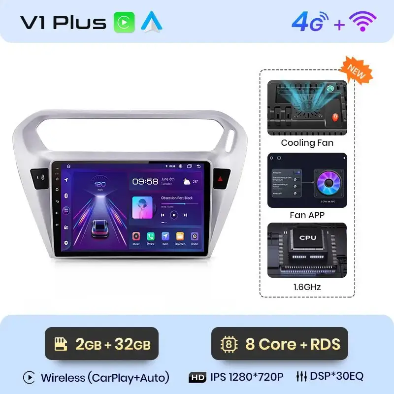 Radio Android do Peugeot 301 Citroen C-Elysée (2013-2018) CarPlay Android Auto 4G WiFi GPS DSP