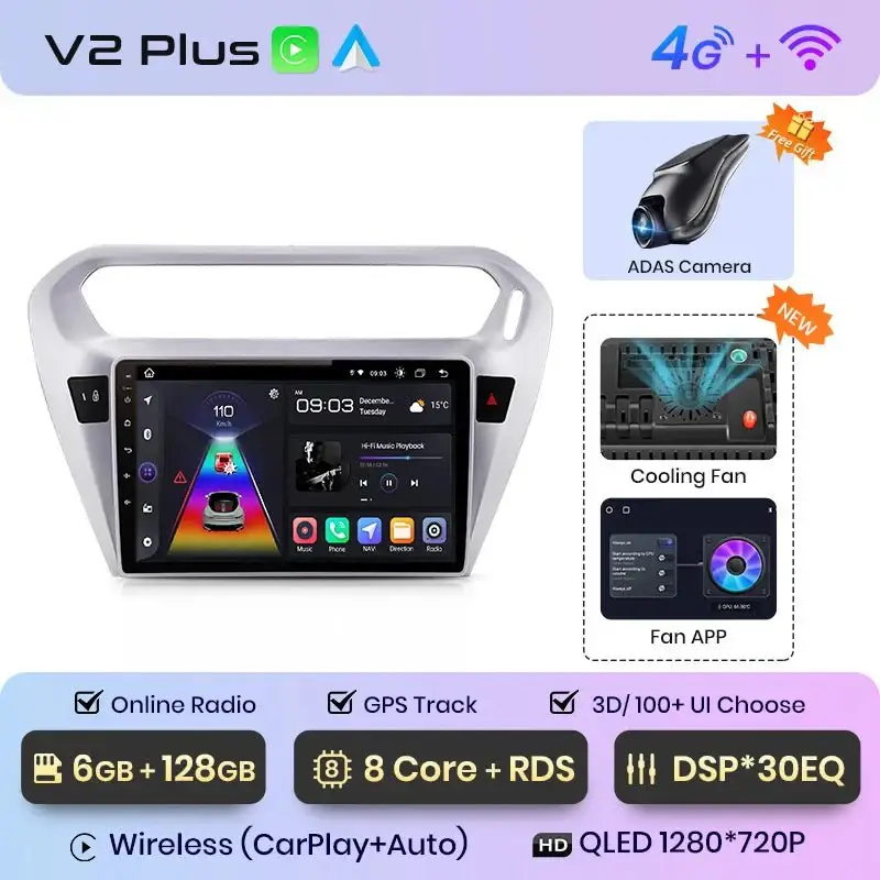 Radio Android do Peugeot 301 Citroen C-Elysée (2013-2018) CarPlay Android Auto 4G WiFi GPS DSP