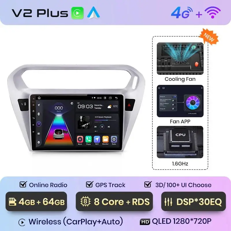 Radio Android do Peugeot 301 Citroen C-Elysée (2013-2018) CarPlay Android Auto 4G WiFi GPS DSP