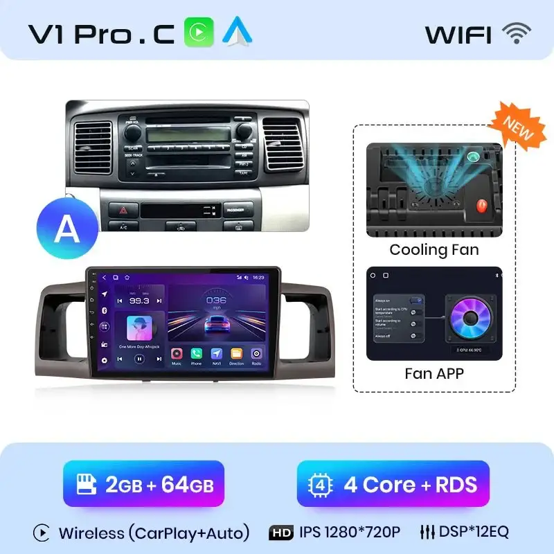 Radio Android do Toyota Corolla E120 E130 (2000-2004) CarPlay Android Auto 4G WiFi GPS DSP