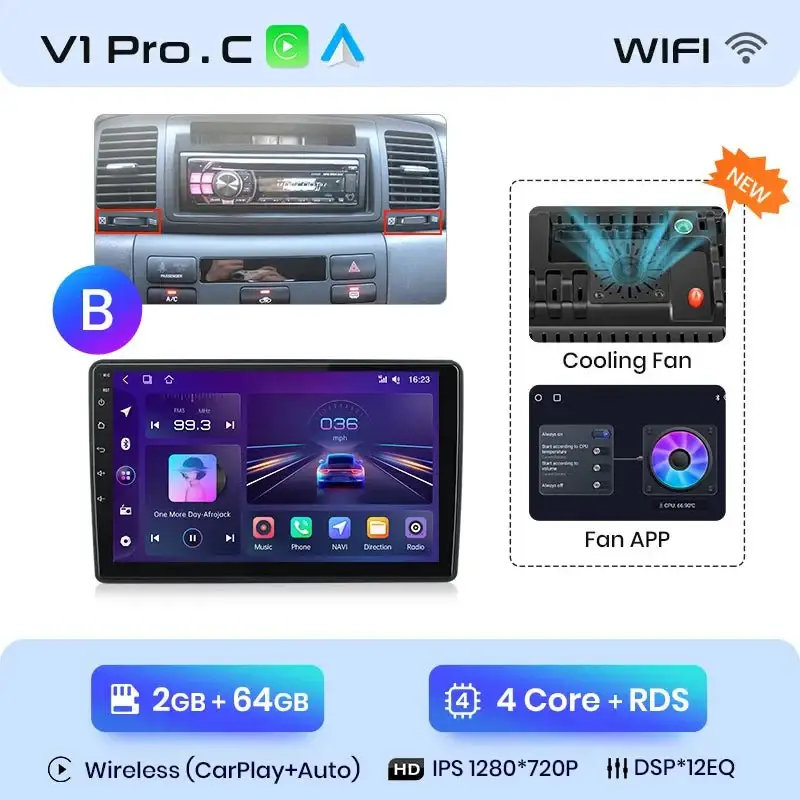 Radio Android do Toyota Corolla E120 E130 (2000-2004) CarPlay Android Auto 4G WiFi GPS DSP