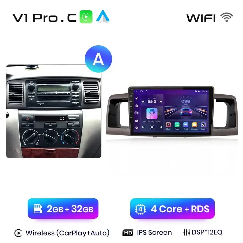 Radio Android do Toyota Corolla E120 E130 (2000-2004) CarPlay Android Auto 4G WiFi GPS DSP