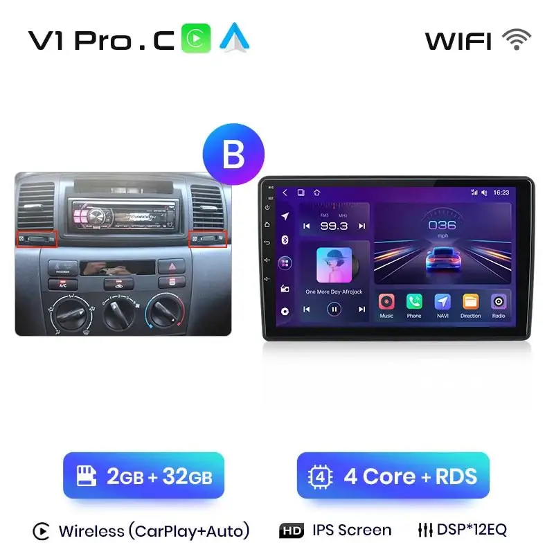 Radio Android do Toyota Corolla E120 E130 (2000-2004) CarPlay Android Auto 4G WiFi GPS DSP