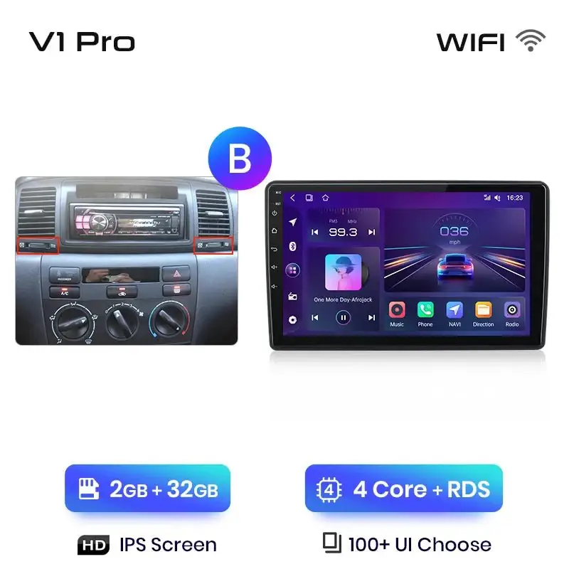Radio Android do Toyota Corolla E120 E130 (2000-2004) CarPlay Android Auto 4G WiFi GPS DSP