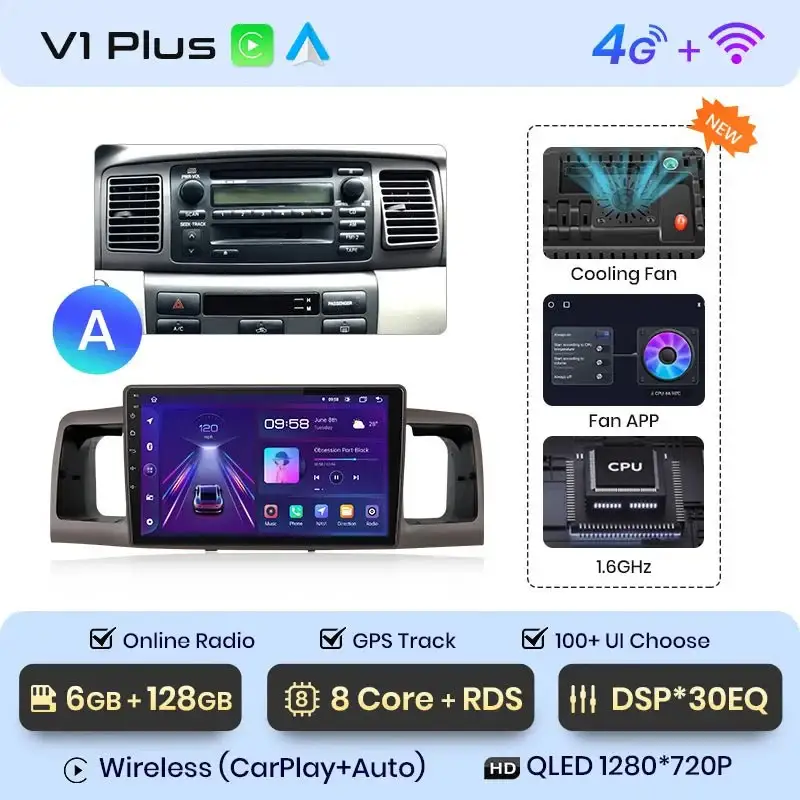 Radio Android do Toyota Corolla E120 E130 (2000-2004) CarPlay Android Auto 4G WiFi GPS DSP
