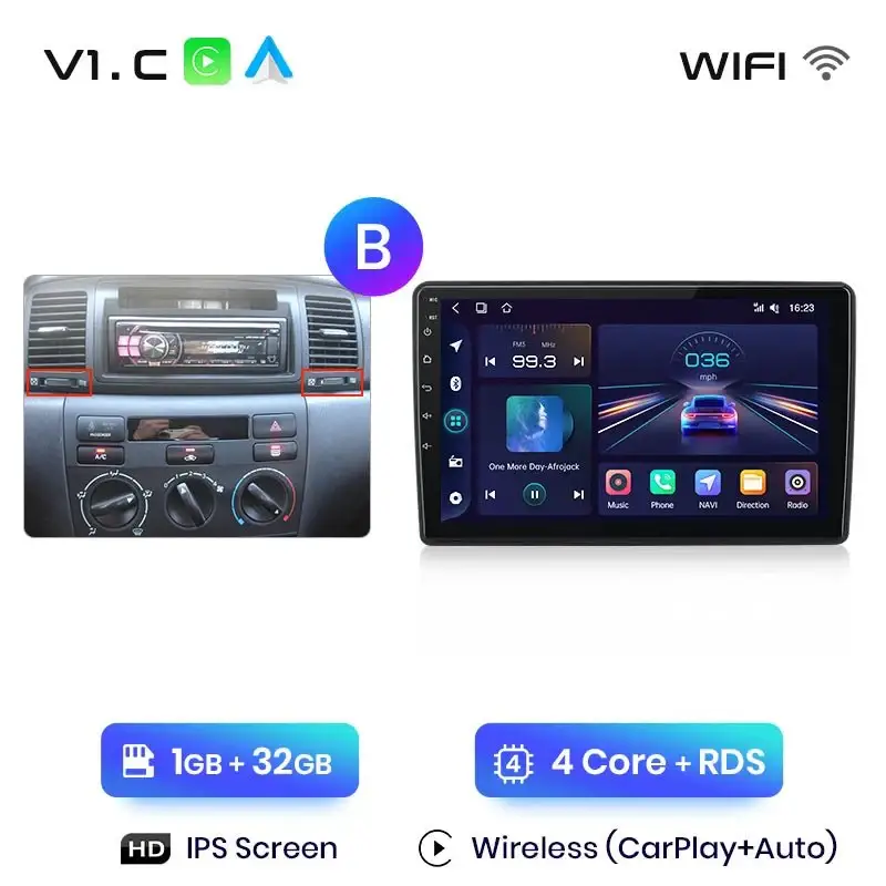 Radio Android do Toyota Corolla E120 E130 (2000-2004) CarPlay Android Auto 4G WiFi GPS DSP