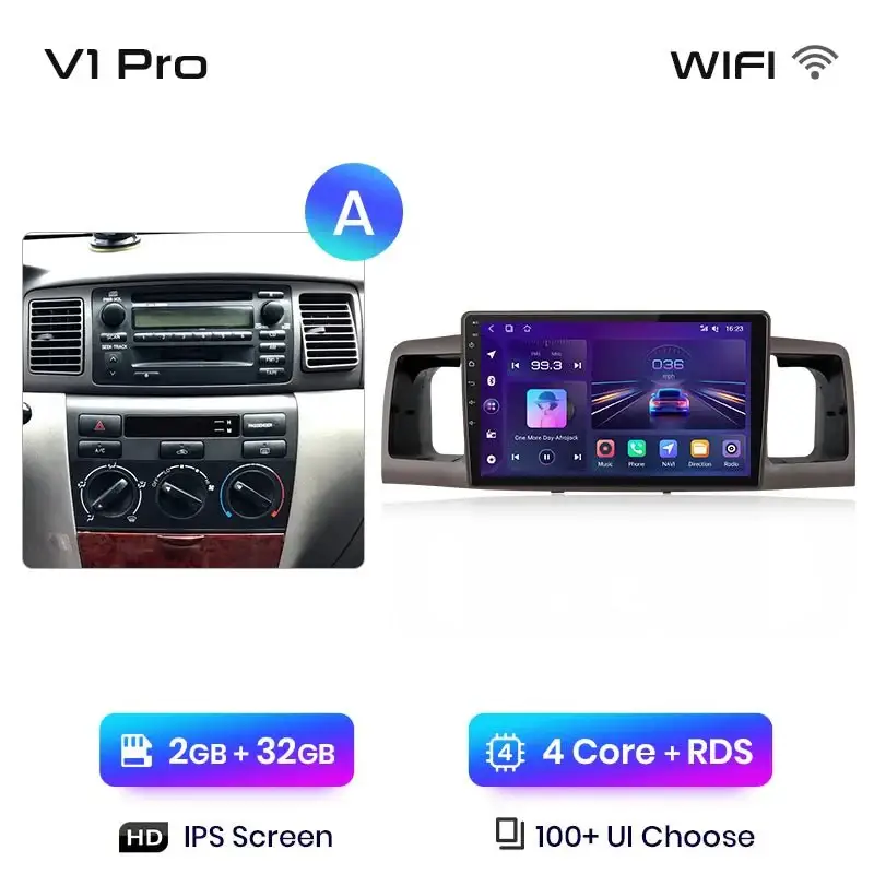 Radio Android do Toyota Corolla E120 E130 (2000-2004) CarPlay Android Auto 4G WiFi GPS DSP