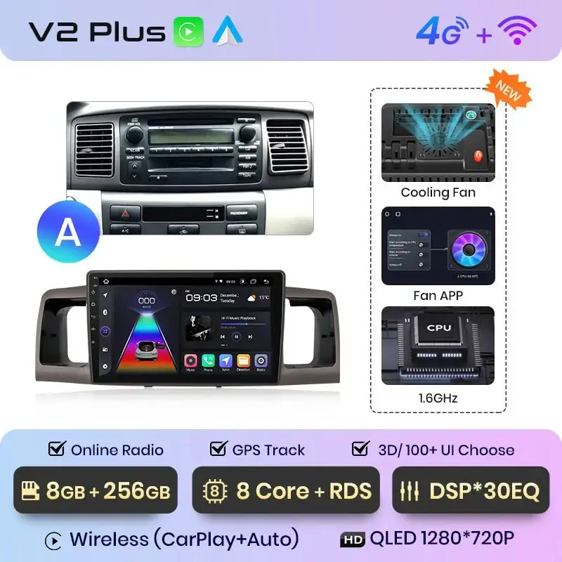 Radio Android do Toyota Corolla E120 E130 (2000-2004) CarPlay Android Auto 4G WiFi GPS DSP