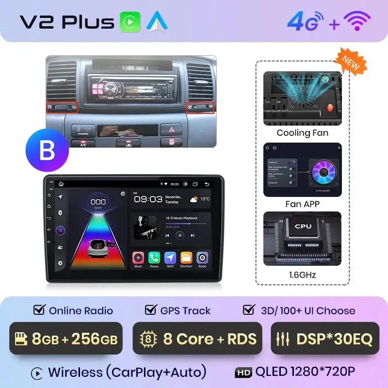 Radio Android do Toyota Corolla E120 E130 (2000-2004) CarPlay Android Auto 4G WiFi GPS DSP