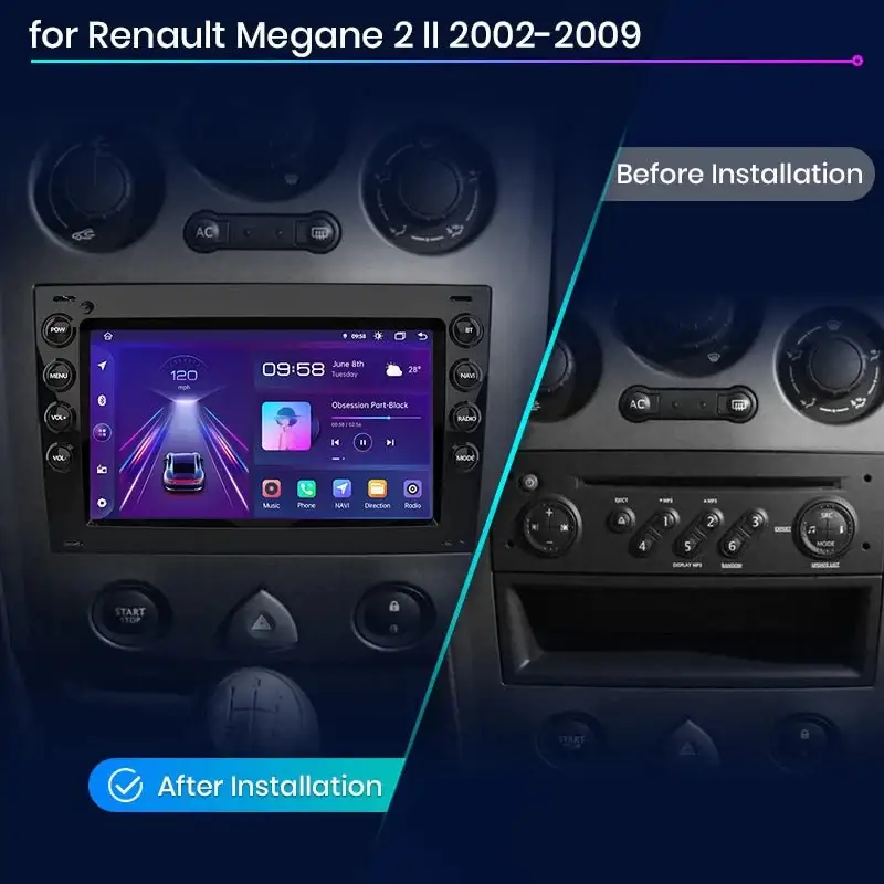 Radio Android do Renault Megane II (2002-2009) CarPlay Android Auto 4G WiFi GPS DSP