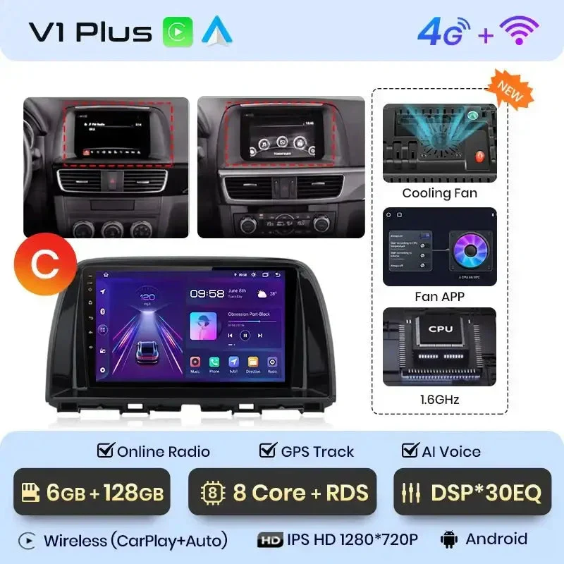 Radio Android do Mazda CX-5 (2012-2015) CarPlay Android Auto 4G WiFi GPS DSP