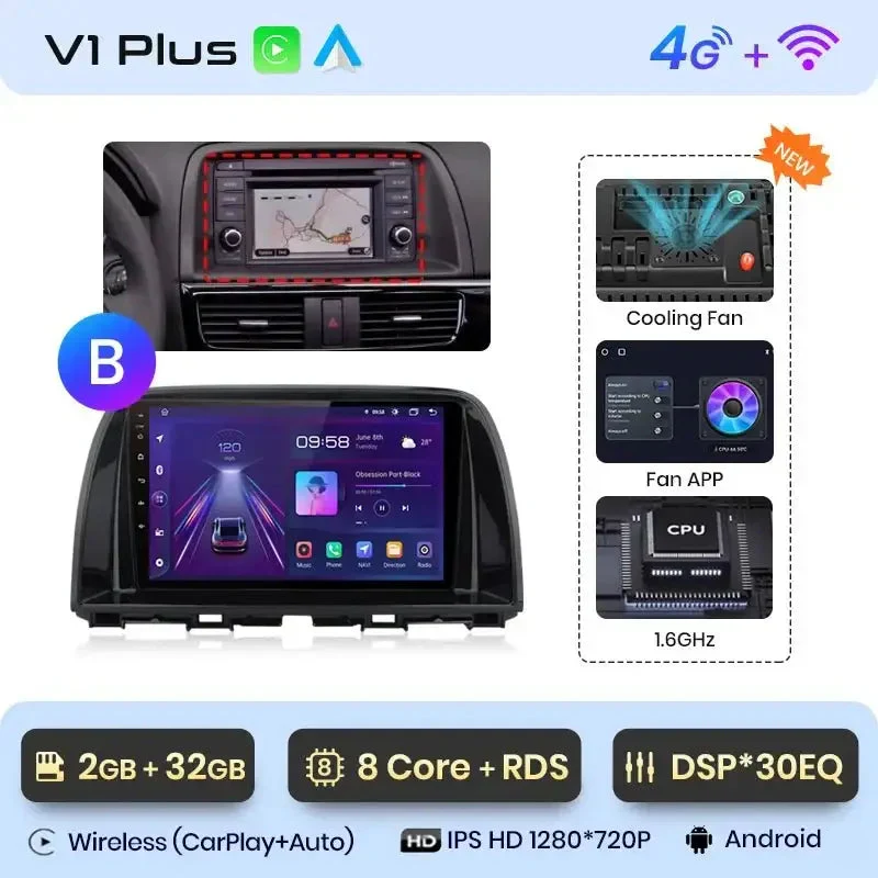 Radio Android do Mazda CX-5 (2012-2015) CarPlay Android Auto 4G WiFi GPS DSP