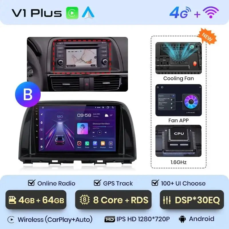 Radio Android do Mazda CX-5 (2012-2015) CarPlay Android Auto 4G WiFi GPS DSP