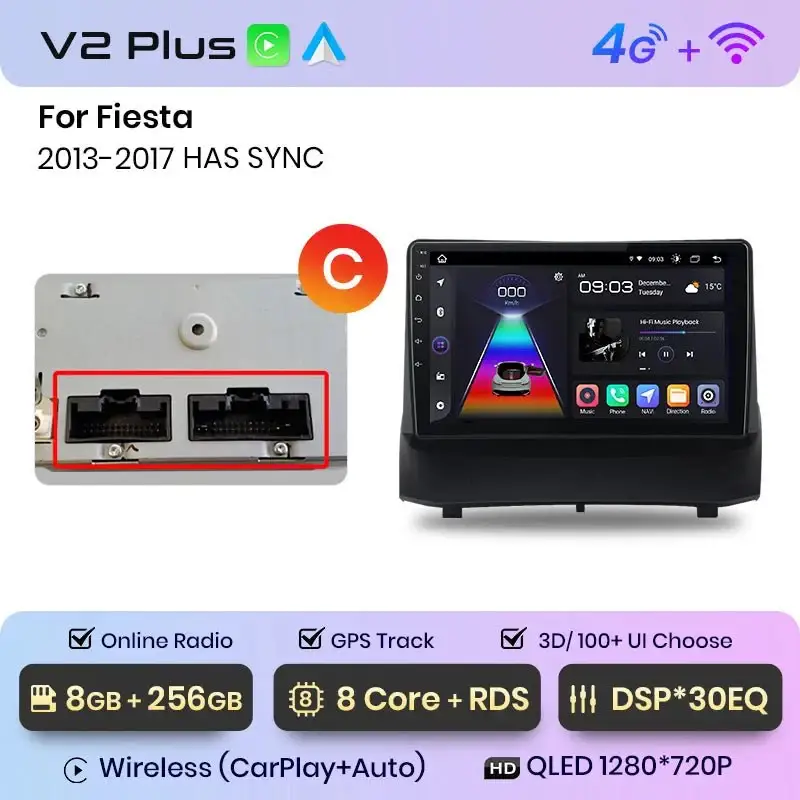 Radio Android do Ford Fiesta MK7 (2009-2017) CarPlay Android Auto 4G WiFi GPS DSP