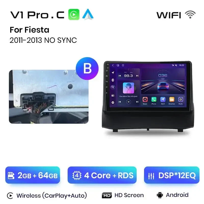Radio Android do Ford Fiesta MK7 (2009-2017) CarPlay Android Auto 4G WiFi GPS DSP