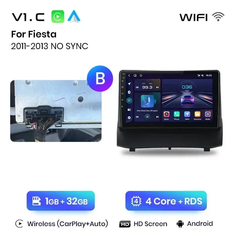 Radio Android do Ford Fiesta MK7 (2009-2017) CarPlay Android Auto 4G WiFi GPS DSP