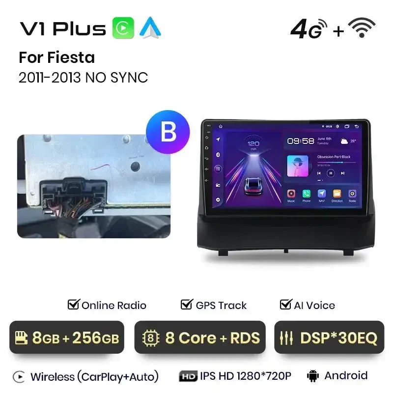 Radio Android do Ford Fiesta MK7 (2009-2017) CarPlay Android Auto 4G WiFi GPS DSP