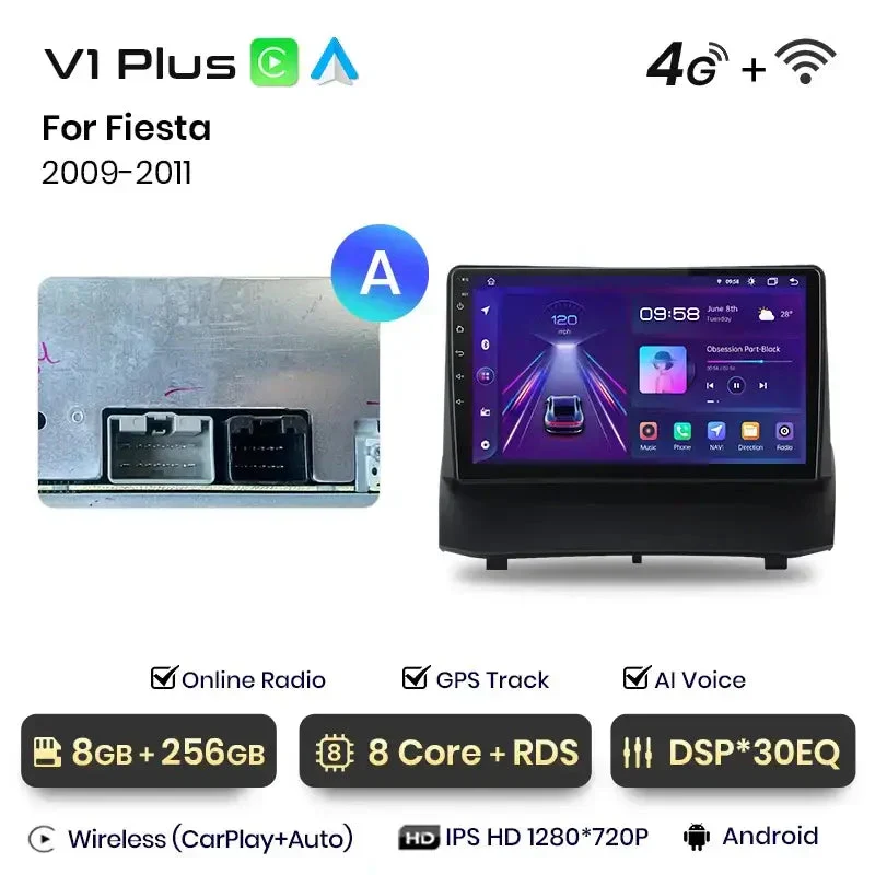 Radio Android do Ford Fiesta MK7 (2009-2017) CarPlay Android Auto 4G WiFi GPS DSP