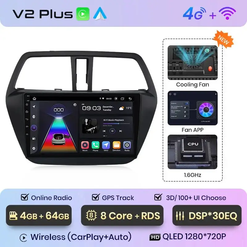 Radio Android do Suzuki SX4 S-Cross (2012-2016) CarPlay Android Auto 4G WiFi GPS DSP