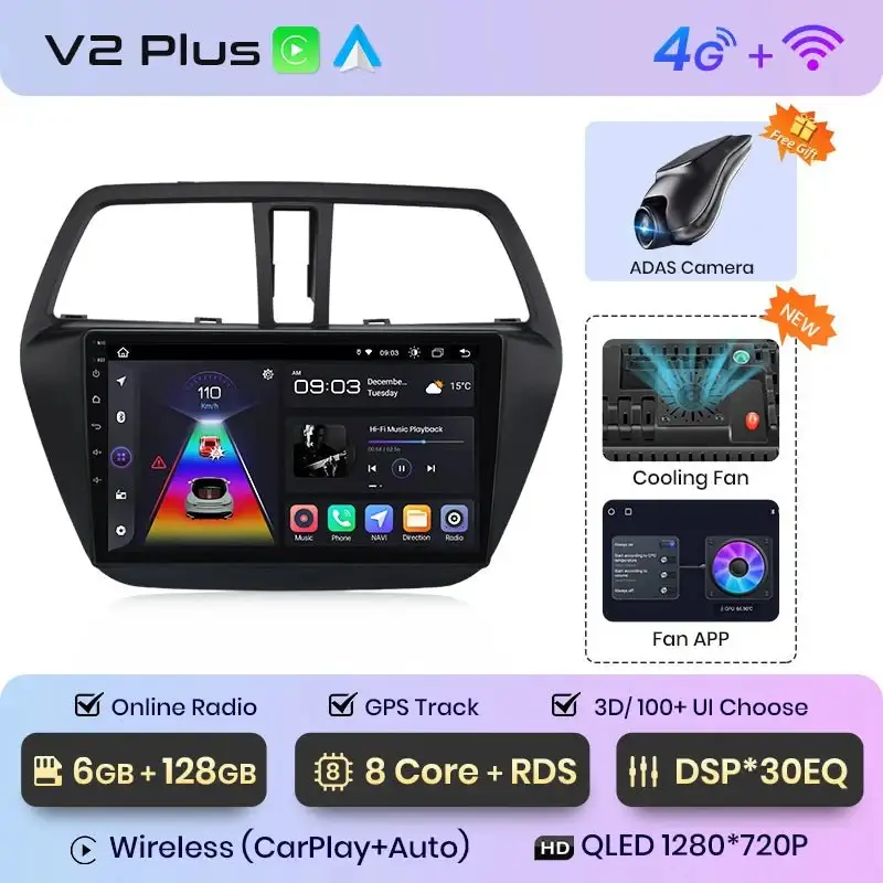 Radio Android do Suzuki SX4 S-Cross (2012-2016) CarPlay Android Auto 4G WiFi GPS DSP