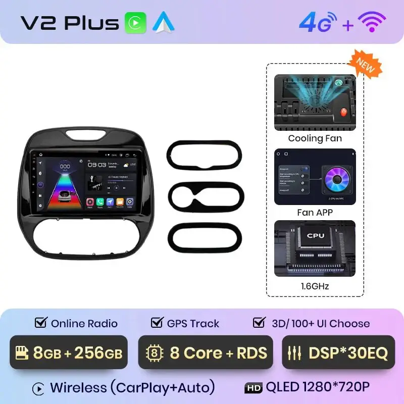 Radio Android do Renault Captur (2016-2019) CarPlay Android Auto 4G WiFi GPS DSP