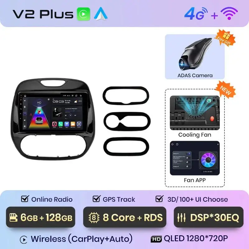 Radio Android do Renault Captur (2016-2019) CarPlay Android Auto 4G WiFi GPS DSP