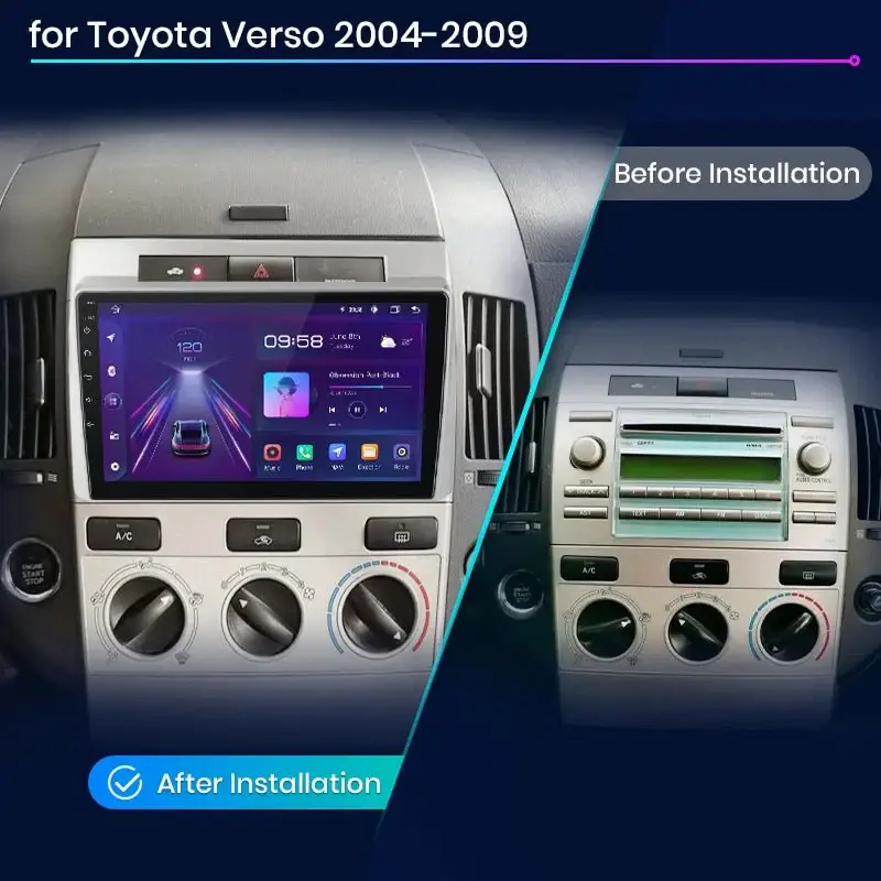 Radio Android do Toyota Corolla Verso (2004-2009) CarPlay Android Auto 4G WiFi GPS DSP