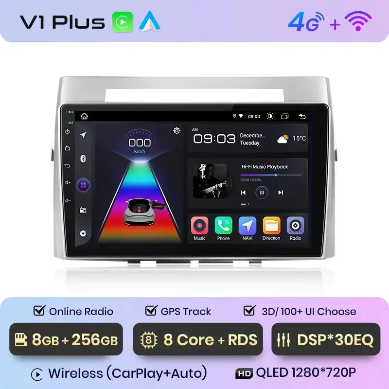 Radio Android do Toyota Corolla Verso (2004-2009) CarPlay Android Auto 4G WiFi GPS DSP