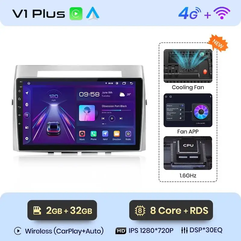 Radio Android do Toyota Corolla Verso (2004-2009) CarPlay Android Auto 4G WiFi GPS DSP