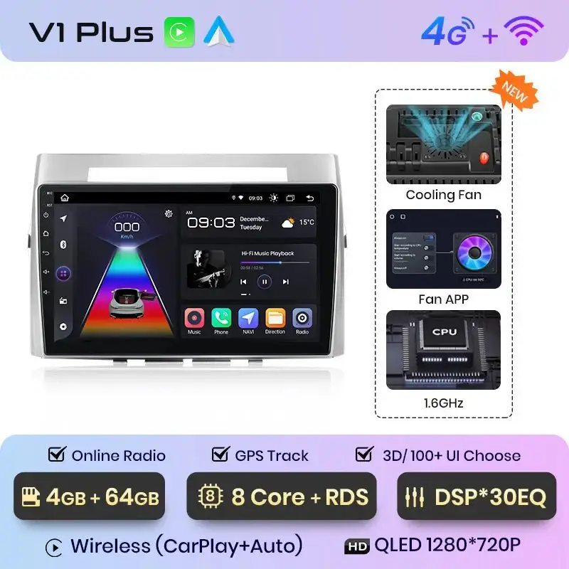 Radio Android do Toyota Corolla Verso (2004-2009) CarPlay Android Auto 4G WiFi GPS DSP