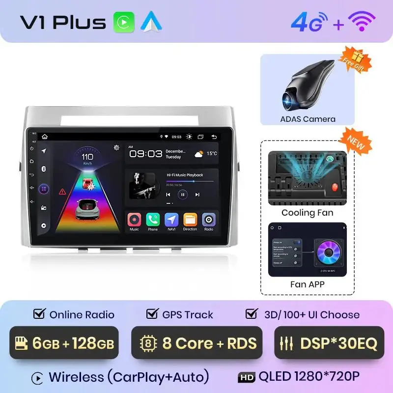 Radio Android do Toyota Corolla Verso (2004-2009) CarPlay Android Auto 4G WiFi GPS DSP