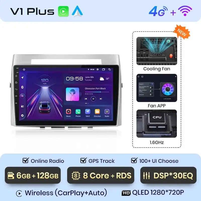 Radio Android do Toyota Corolla Verso (2004-2009) CarPlay Android Auto 4G WiFi GPS DSP