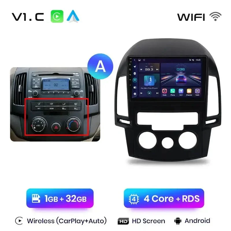 Radio Android do Hyundai i30 (2006-2011) CarPlay Android Auto 4G WiFi GPS DSP