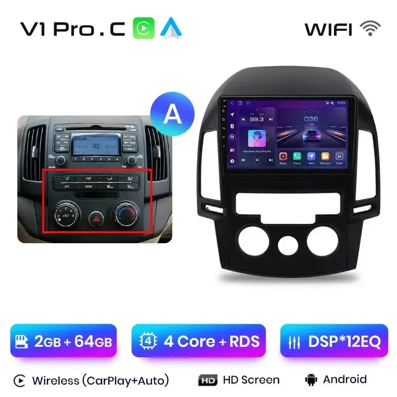 Radio Android do Hyundai i30 (2006-2011) CarPlay Android Auto 4G WiFi GPS DSP