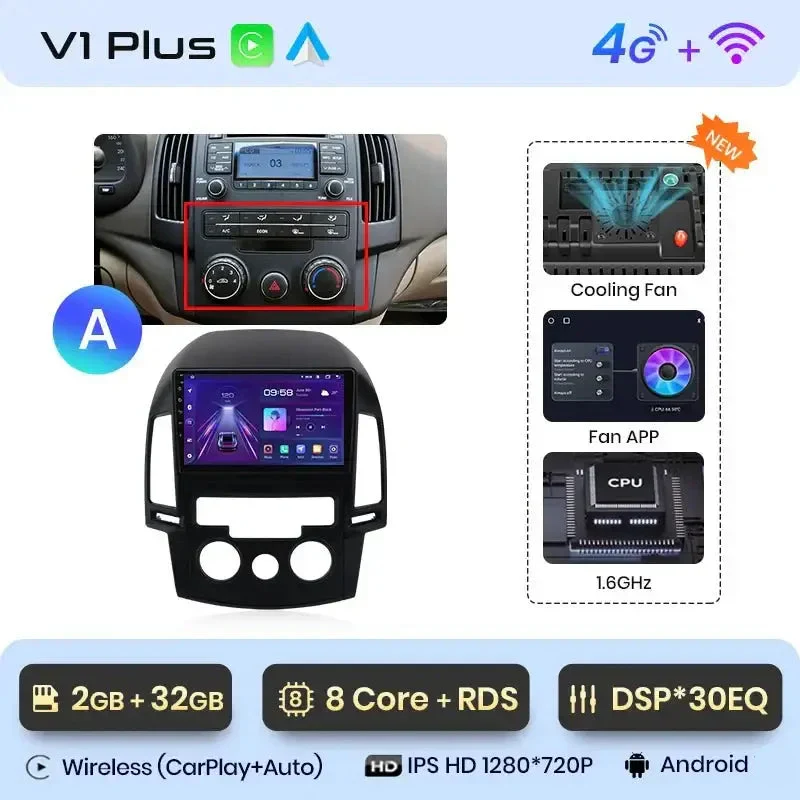 Radio Android do Hyundai i30 (2006-2011) CarPlay Android Auto 4G WiFi GPS DSP