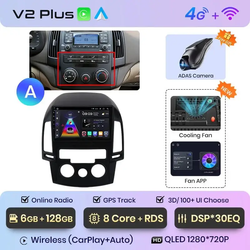 Radio Android do Hyundai i30 (2006-2011) CarPlay Android Auto 4G WiFi GPS DSP