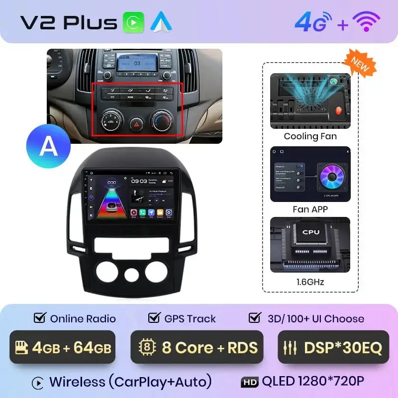 Radio Android do Hyundai i30 (2006-2011) CarPlay Android Auto 4G WiFi GPS DSP