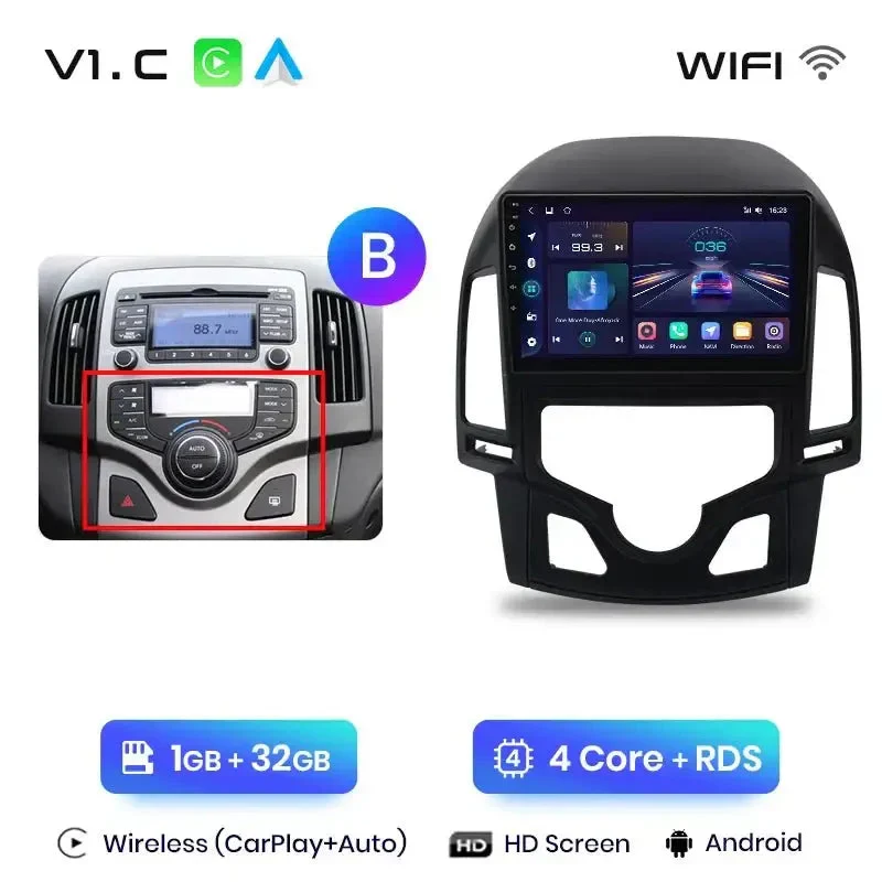 Radio Android do Hyundai i30 (2006-2011) CarPlay Android Auto 4G WiFi GPS DSP