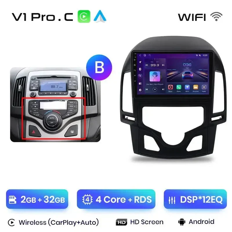 Radio Android do Hyundai i30 (2006-2011) CarPlay Android Auto 4G WiFi GPS DSP