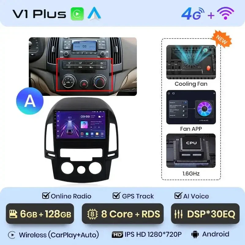 Radio Android do Hyundai i30 (2006-2011) CarPlay Android Auto 4G WiFi GPS DSP