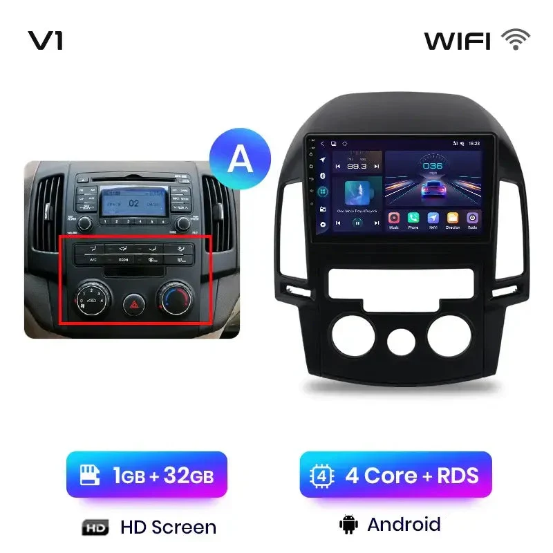 Radio Android do Hyundai i30 (2006-2011) CarPlay Android Auto 4G WiFi GPS DSP