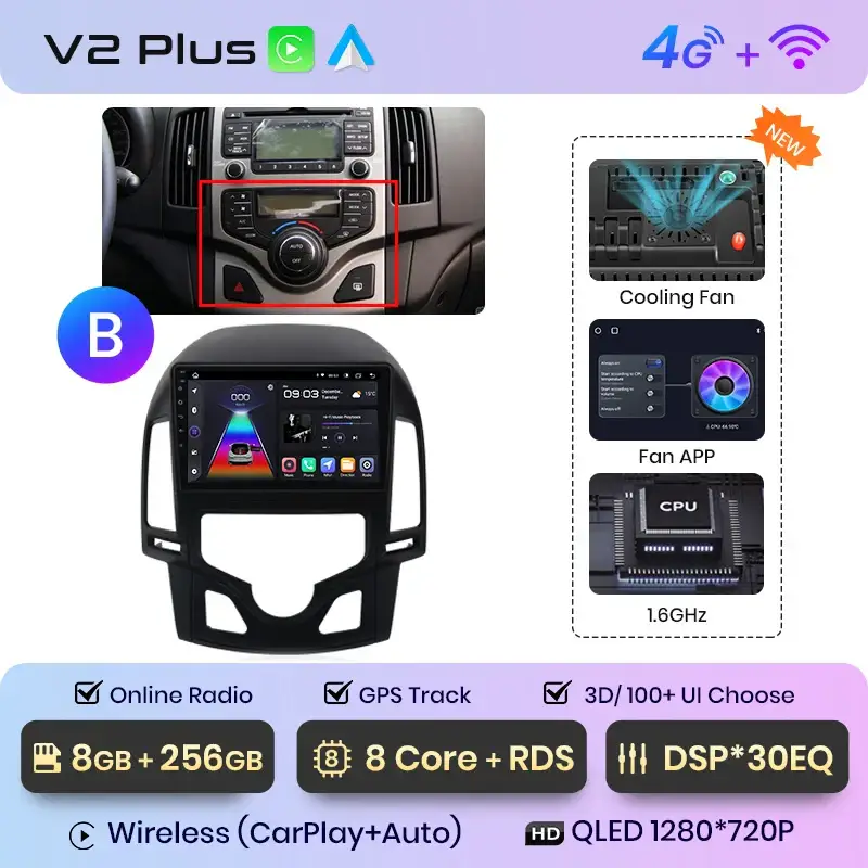 Radio Android do Hyundai i30 (2006-2011) CarPlay Android Auto 4G WiFi GPS DSP
