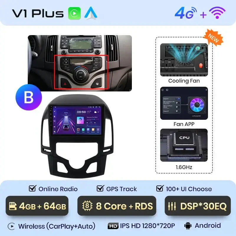 Radio Android do Hyundai i30 (2006-2011) CarPlay Android Auto 4G WiFi GPS DSP