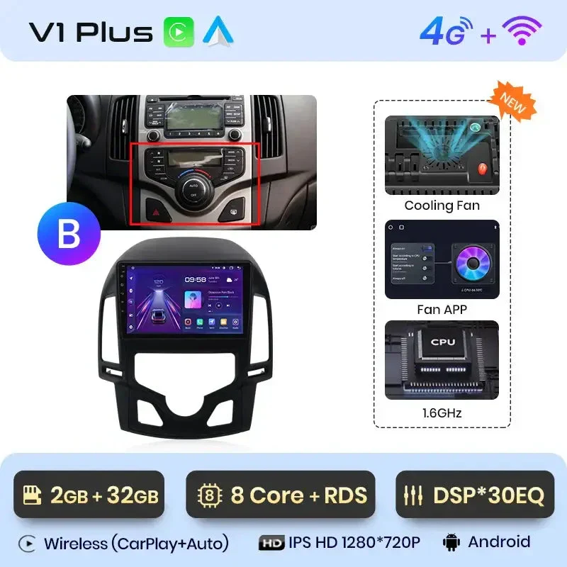 Radio Android do Hyundai i30 (2006-2011) CarPlay Android Auto 4G WiFi GPS DSP