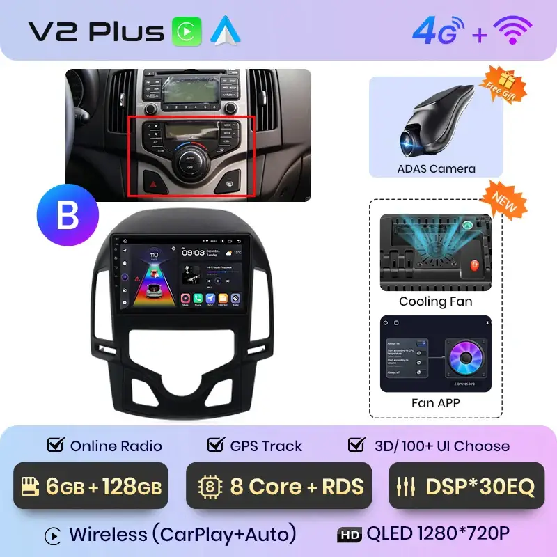 Radio Android do Hyundai i30 (2006-2011) CarPlay Android Auto 4G WiFi GPS DSP